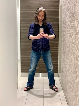 「アイテム（サンダル）」を使った、健弘(U)さん（メンズ・169cm）の秋コーディネート