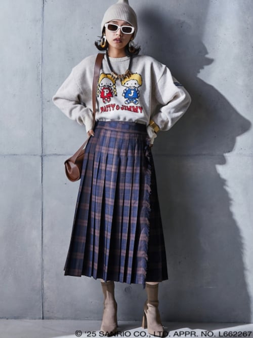 プリーツプリーズ 95AW ブロックチェックプリーツロングスリーブ