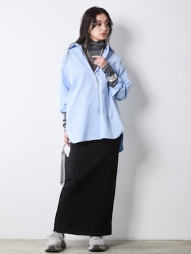 「CHIC STYLE（シックスタイル）のニットマキシタイトスカート＜大きいサイズ有＞シックスタイル（スカート、ブラック系）」を使った、ZOZO_SMILELAND_STAFFさん（レディース・163cm）の秋コーディネート