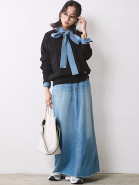 「アイテム（デニムスカート）」を使った、ZOZO_SMILELAND_STAFFさん（レディース・163cm）の秋コーディネート