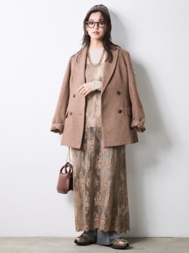 「CHIC STYLE（シックスタイル）のロゴプリントクルーネックスウェット＜大きいサイズ有＞シックスタイル（スウェット、ベージュ系）」を使った、ZOZO_SMILELAND_STAFFさん（レディース・163cm）の秋コーディネート