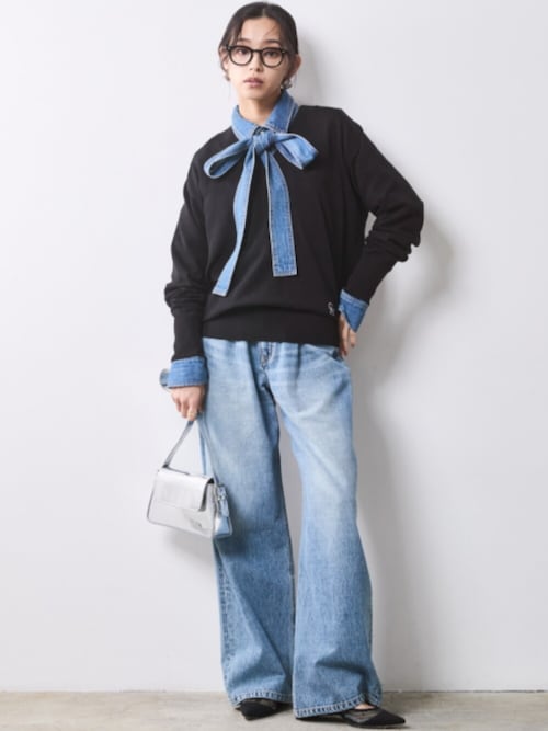 JUSGLITTY リボンタイ　デニムブラウス 優待価格[SECRET TROPHY]リボンデニムブラウス | KOBUNSHA SELECT SHOP