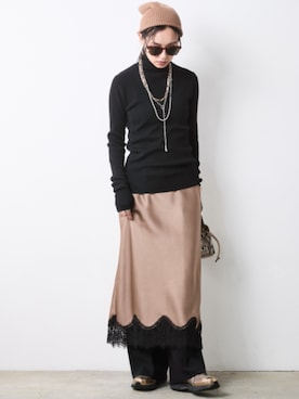 「CHIC STYLE（シックスタイル）のライトリブタートルニット＜大きいサイズ有＞シックスタイル（ニット/セーター、ブラック系）」を使った、ZOZO_SMILELAND_STAFFさん（レディース・163cm）の秋コーディネート