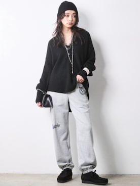 「CHIC STYLE（シックスタイル）の畦編みヘンリーネックニットプルオーバー＜大きいサイズ有＞シックスタイル（ニット/セーター、ブラック系）」を使った、ZOZO_SMILELAND_STAFFさん（レディース・163cm）の秋コーディネート