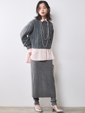 「CHIC STYLE（シックスタイル）の【販売終了】ケーブル編ショートニットプルオーバー ＜大きいサイズ有＞シックスタイル（ニット/セーター）」を使った、ZOZO_SMILELAND_STAFFさん（レディース・163cm）の秋コーディネート