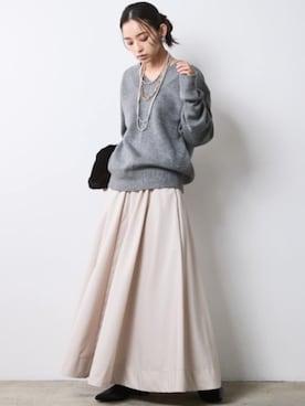 「CHIC STYLE（シックスタイル）のフレアマキシスカート＜大きいサイズ有＞シックスタイル（スカート）」を使った、ZOZO_SMILELAND_STAFFさん（レディース・163cm）の秋コーディネート