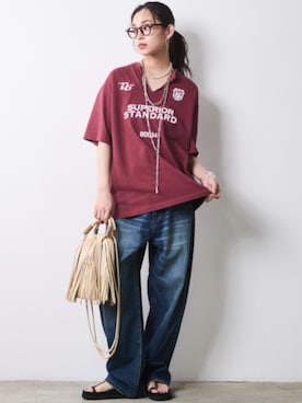 「CHIC STYLE（シックスタイル）の綿100％ワイドルーズデニムパンツ＜大きいサイズ有＞シックスタイル（デニムパンツ、ブルー系）」を使った、ZOZO_SMILELAND_STAFFさん（レディース・163cm）の春コーディネート