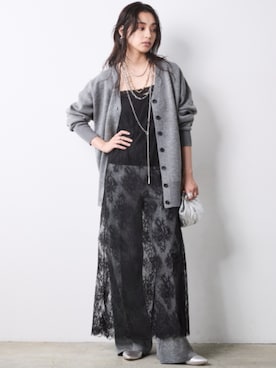 「CHIC STYLE（シックスタイル）のニットワイドストレートパンツ＜大きいサイズ有＞シックスタイル（その他パンツ、グレー系）」を使った、ZOZO_SMILELAND_STAFFさん（レディース・163cm）の秋コーディネート