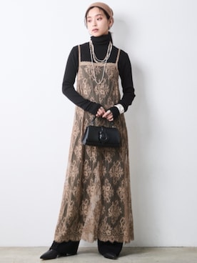 「CHIC STYLE（シックスタイル）のライトリブタートルニット＜大きいサイズ有＞シックスタイル（ニット/セーター、ブラック系）」を使った、ZOZO_SMILELAND_STAFFさん（レディース・163cm）の秋コーディネート