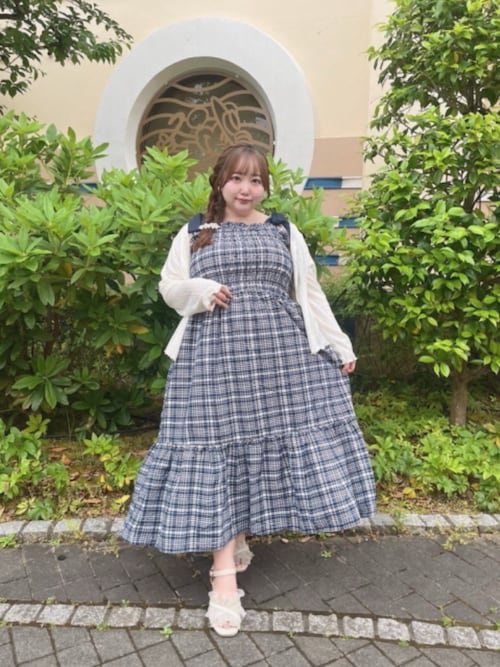 大きいサイズ＞チェック柄ショルダーリボンワンピース marun 