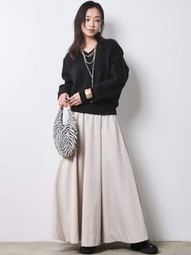 「CHIC STYLE（シックスタイル）のフレアマキシスカート＜大きいサイズ有＞シックスタイル（スカート）」を使った、ZOZO_SMILELAND_STAFFさん（レディース・163cm）の秋コーディネート