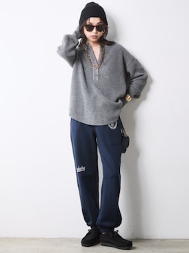 「CHIC STYLE（シックスタイル）の綿100％プリントスウェットパンツ＜大きいサイズ有＞シックスタイル（その他パンツ、ブルー系）」を使った、ZOZO_SMILELAND_STAFFさん（レディース・163cm）の秋コーディネート