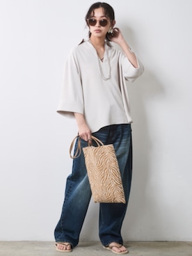 「CHIC STYLE（シックスタイル）のアイテム（パンツ）」を使った、ZOZO_SMILELAND_STAFFさん（レディース・163cm）の春コーディネート