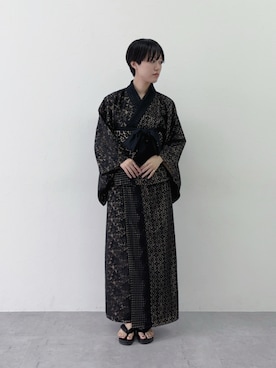 「CHIC STYLE（シックスタイル）の2部式パッチワークレース浴衣＜大きいサイズ有＞シックスタイル（浴衣、ブラック系）」を使った、ZOZO_SMILELAND_STAFFさん（レディース・163cm）の春コーディネート