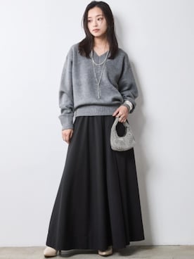 「CHIC STYLE（シックスタイル）のフレアマキシスカート＜大きいサイズ有＞シックスタイル（スカート）」を使った、ZOZO_SMILELAND_STAFFさん（レディース・163cm）の秋コーディネート