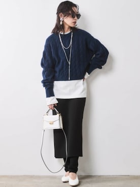 「CHIC STYLE（シックスタイル）の【販売終了】ケーブル編ショートニットプルオーバー ＜大きいサイズ有＞シックスタイル（ニット/セーター）」を使った、ZOZO_SMILELAND_STAFFさん（レディース・163cm）の秋コーディネート