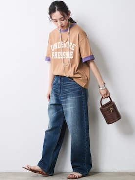 「CHIC STYLE（シックスタイル）の綿100％ワイドルーズデニムパンツ＜大きいサイズ有＞シックスタイル（デニムパンツ、ブルー系）」を使った、ZOZO_SMILELAND_STAFFさん（レディース・163cm）の春コーディネート