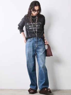 「CHIC STYLE（シックスタイル）の綿100％ワイドストレートデニムパンツ＜大きいサイズ有＞シックスタイル（その他パンツ、ブルー系）」を使った、ZOZO_SMILELAND_STAFFさん（レディース・163cm）の秋コーディネート