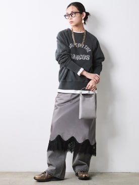 「CHIC STYLE（シックスタイル）の綿100％タックバギーデニムパンツ＜大きいサイズ有＞シックスタイル（デニムパンツ、グレー系）」を使った、ZOZO_SMILELAND_STAFFさん（レディース・163cm）の秋コーディネート