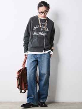 「CHIC STYLE（シックスタイル）の綿100％ワイドストレートデニムパンツ＜大きいサイズ有＞シックスタイル（その他パンツ、ブルー系）」を使った、ZOZO_SMILELAND_STAFFさん（レディース・163cm）の秋コーディネート