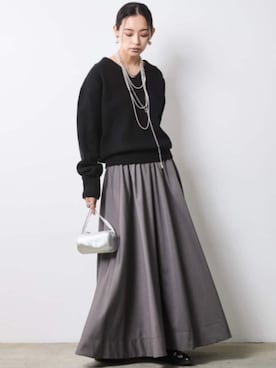 「CHIC STYLE（シックスタイル）のフレアマキシスカート＜大きいサイズ有＞シックスタイル（スカート）」を使った、ZOZO_SMILELAND_STAFFさん（レディース・163cm）の秋コーディネート