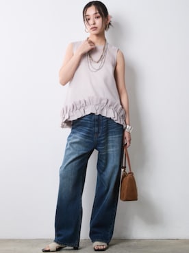 「CHIC STYLE（シックスタイル）のアイテム（パンツ）」を使った、ZOZO_SMILELAND_STAFFさん（レディース・163cm）の春コーディネート