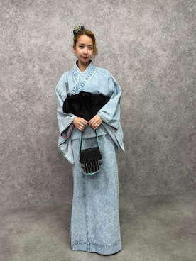 「GEVS.（ジェイヴィス）のレース半衿付2部式デニム浴衣＜大きいサイズ有＞GEVS.（浴衣、ブルー系）」を使った、ZOZO_SMILELAND_STAFFさん（レディース・163cm）の春コーディネート