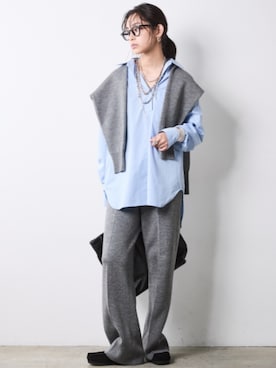 「CHIC STYLE（シックスタイル）のニットワイドストレートパンツ＜大きいサイズ有＞シックスタイル（その他パンツ、グレー系）」を使った、ZOZO_SMILELAND_STAFFさん（レディース・163cm）の秋コーディネート
