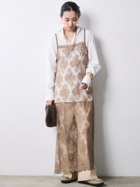 「CHIC STYLE（シックスタイル）のニットワイドストレートパンツ＜大きいサイズ有＞シックスタイル（その他パンツ、ベージュ系）」を使った、ZOZO_SMILELAND_STAFFさん（レディース・163cm）の秋コーディネート