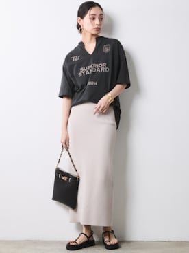 「CHIC STYLE（シックスタイル）のニットロングタイトスカート ＜大きいサイズ有＞シックスタイル（スカート、ベージュ系）」を使った、ZOZO_SMILELAND_STAFFさん（レディース・163cm）の春コーディネート