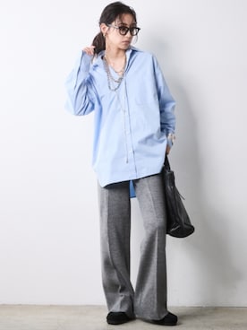 「CHIC STYLE（シックスタイル）のニットワイドストレートパンツ＜大きいサイズ有＞シックスタイル（その他パンツ、グレー系）」を使った、ZOZO_SMILELAND_STAFFさん（レディース・163cm）の秋コーディネート