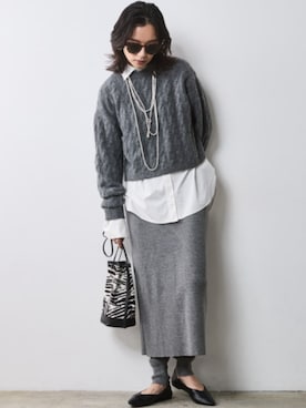 「CHIC STYLE（シックスタイル）の【販売終了】ケーブル編ショートニットプルオーバー ＜大きいサイズ有＞シックスタイル（ニット/セーター）」を使った、ZOZO_SMILELAND_STAFFさん（レディース・163cm）の秋コーディネート