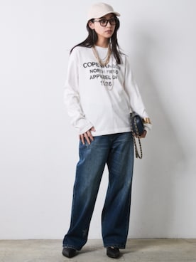 「CHIC STYLE（シックスタイル）の綿100％ワイドストレートデニムパンツ＜大きいサイズ有＞シックスタイル（その他パンツ、ブルー系）」を使った、ZOZO_SMILELAND_STAFFさん（レディース・163cm）の秋コーディネート