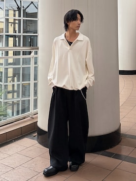 「Lui's（ルイス）のポンチオーバーポロL/S（ポロシャツ、ホワイト系）」を使った、koki.w_68さん（メンズ・175cm）の秋コーディネート