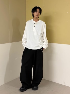 「Lui's（ルイス）の鹿の子ヘンリーネックプルオーバー（Tシャツ/カットソー、ホワイト系）」を使った、koki.w_68さん（メンズ・175cm）の秋コーディネート