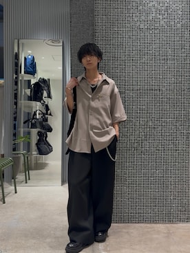 「Lui's（ルイス）のストライプ半袖オーバーシャツ（シャツ/ブラウス、グレー系）」を使った、koki.w_68さん（メンズ・175cm）の春コーディネート