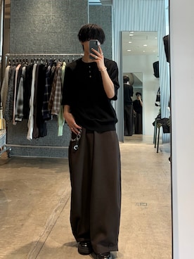「Lui's（ルイス）のレイヤードヘンリーショートスリーブTシャツ（Tシャツ/カットソー、ブラック系）」を使った、koki.w_68さん（メンズ・175cm）の春コーディネート