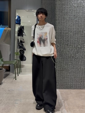 「Lui's（ルイス）のダブルクロスタックワイドパンツ（スラックス、ブラック系）」を使った、koki.w_68さん（メンズ・175cm）の春コーディネート