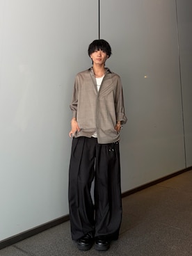 「Lui's（ルイス）のウール混ドライタッチシアーシャツ（シャツ/ブラウス、グレー系）」を使った、koki.w_68さん（メンズ・175cm）の夏コーディネート