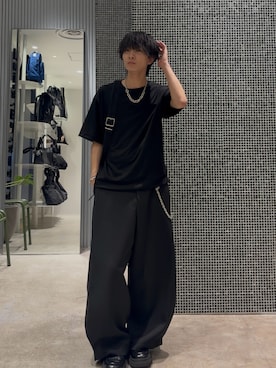 「Lui's（ルイス）のウールプレーティングルーズフィットTシャツ（Tシャツ/カットソー、ブラック系）」を使った、koki.w_68さん（メンズ・175cm）の春コーディネート