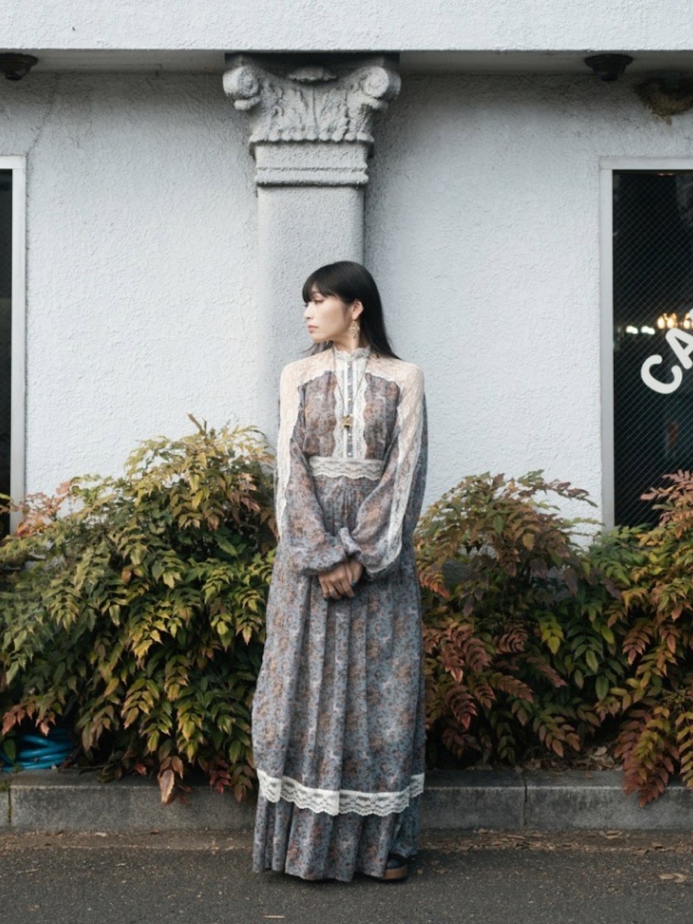 「GUNNE SAX、ガニーサックス、ヴィンテージ、ヴィンテージワンピース、ヴィンテージ好きな人と繋がりたい、ヴィンテージガーリー、レトロガール、レトロガールコーデ、レトロワンピース」｜「GUNNESAXのアイテム（ワンピース、ブルー系）」を使った、inevitable1996さん（レディース・163cm）の夏コーディネートの1枚目の写真