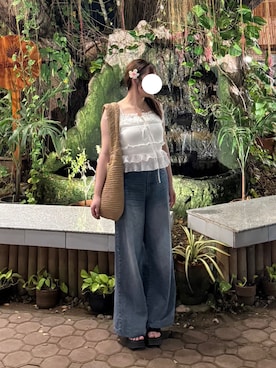 「Chico（チコ）のアイテム（デニムパンツ）」を使った、mochuさん（レディース・156cm）の夏コーディネート