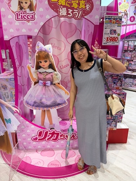 「Honeys（ハニーズ）のアイテム（シャツワンピース、ブルー系）」を使った、かなちゃんさん（レディース・151cm）の夏コーディネート
