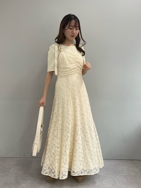「one after another NICE CLAUP(ワンアフターアナザーナイスクラップ)のあざモテ半袖ニットワンピースセット/ZOZO先行販売(ワンピース、ホワイト系)」を使った、rikoさん(レディース・156cm)の冬コーディネート