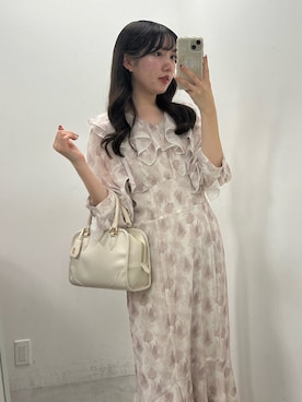 「one after another NICE CLAUP(ワンアフターアナザーナイスクラップ)のフリルロングワンピース/WEB限定(ワンピース、ピンク系)」を使った、rikoさん(レディース・156cm)の冬コーディネート