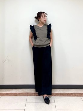 「HIMIKO（ヒミコ）の【HIMIKO】リボンモチーフオペラシューズ/661318（パンプス、ブラック系）」を使った、JUNNA さん（レディース・148cm）の秋コーディネート