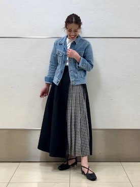 「HIMIKO（ヒミコ）の【HIMIKO】クロスベルトセパレートパンプス/661503（パンプス、ブラック系）」を使った、JUNNA さん（レディース・148cm）の春コーディネート