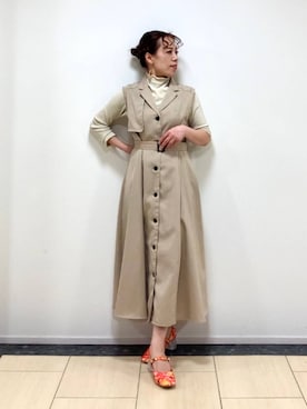 「HIMIKO（ヒミコ）の【HIMIKO】HANAE MORI×HIMIKO クリアヒールメリージェーン/ 661128（パンプス、オレンジ系）」を使った、JUNNA さん（レディース・148cm）の春コーディネート