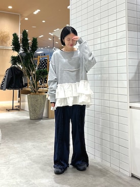 「CIAOPANIC TYPY（チャオパニックティピー）の∴サイドスリットシアーワッフルTee（Tシャツ/カットソー、ブラック系）」を使った、Natsukiさん（レディース・156cm）の秋コーディネート