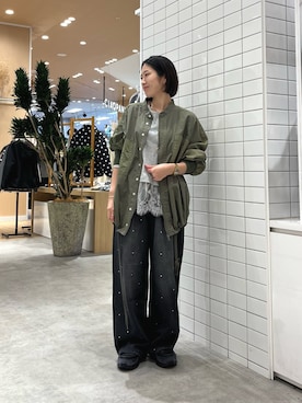 「CIAOPANIC TYPY（チャオパニックティピー）の∴裾レースリブロンTee（Tシャツ/カットソー、グレー系）」を使った、Natsukiさん（レディース・156cm）の秋コーディネート